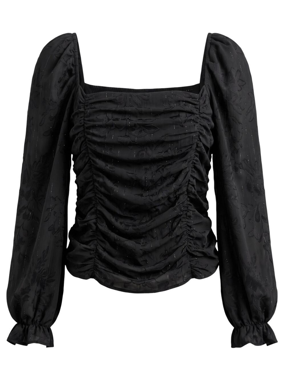 Altar'd State Women's 1x Black Square Neck Ruched Puff Sleeve Whimsygoth Top
